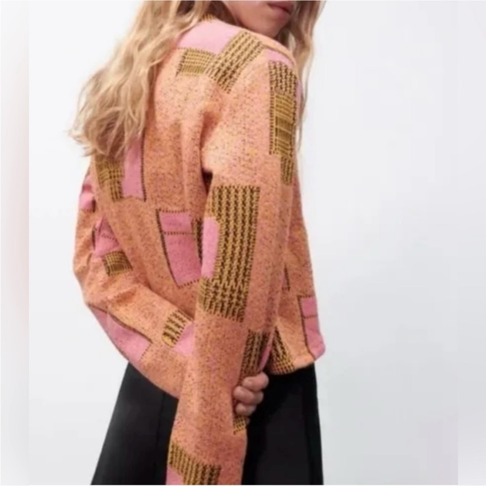 Zara Multicolor geometric cropped Knit Sweater Sz M